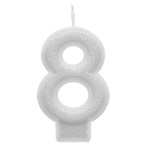 VELA BRANCO GLITTER NUMERO 8
