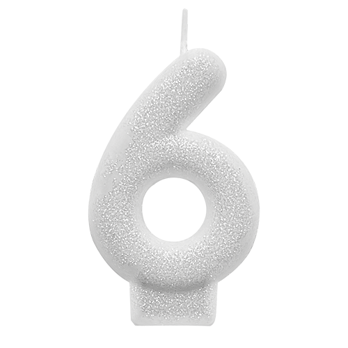 VELA BRANCO GLITTER NUMERO 6