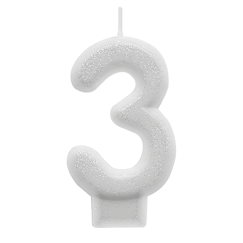 VELA BRANCO GLITTER NUMERO 3