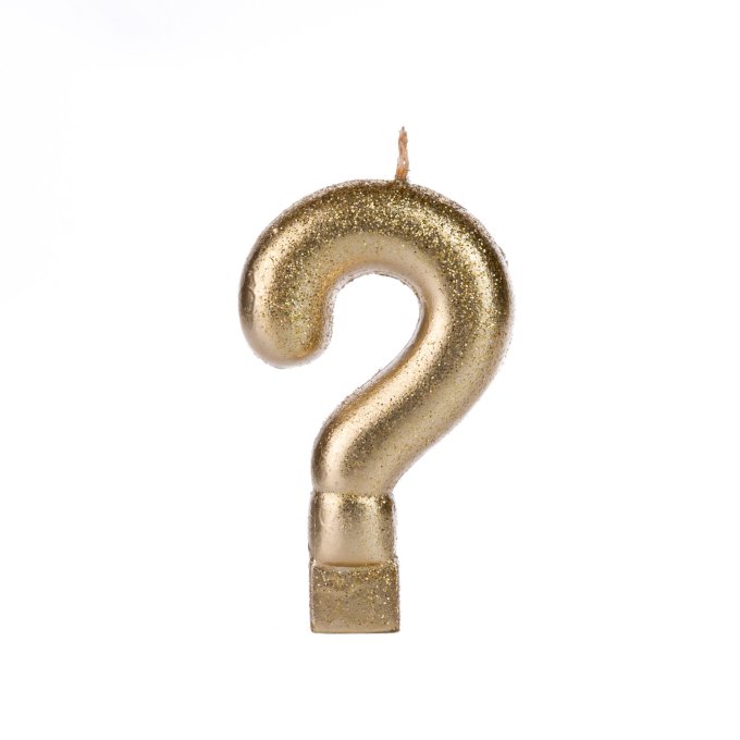 VELA DOURADO GLITTER NUMERO INTERROGACAO