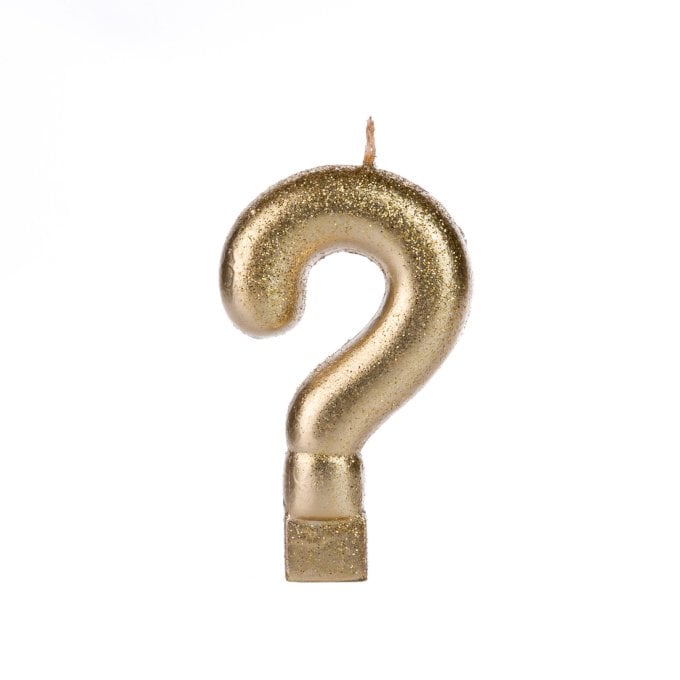 VELA DOURADO GLITTER NUMERO INTERROGACAO