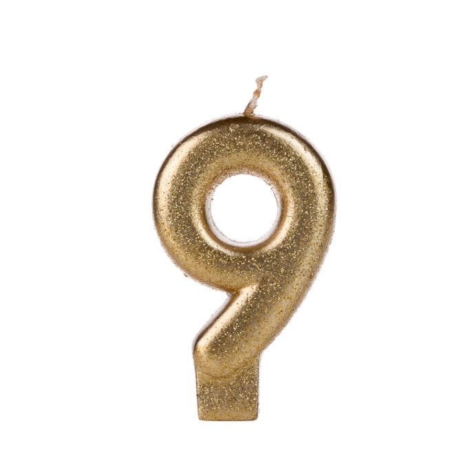 VELA DOURADO GLITTER NUMERO 9