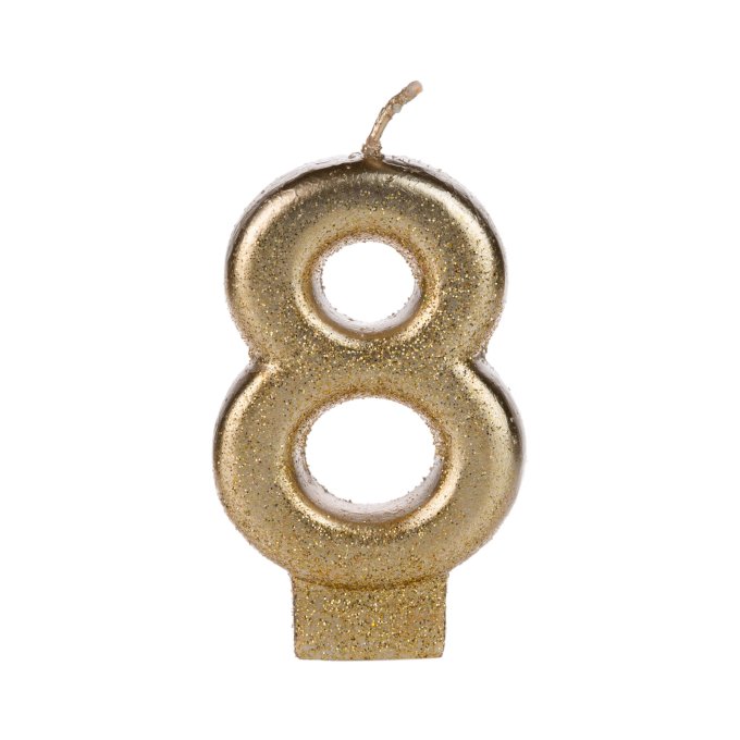 VELA DOURADO GLITTER NUMERO 8
