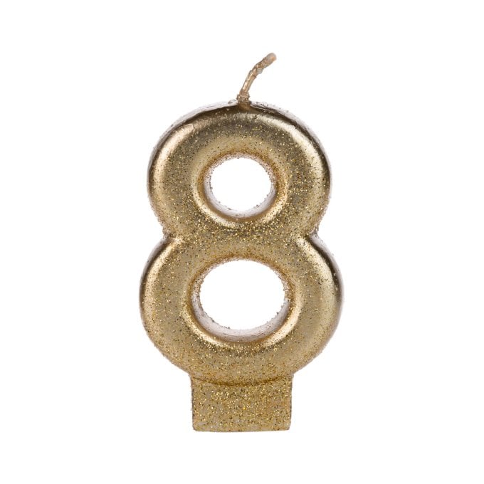 VELA DOURADO GLITTER NUMERO 8