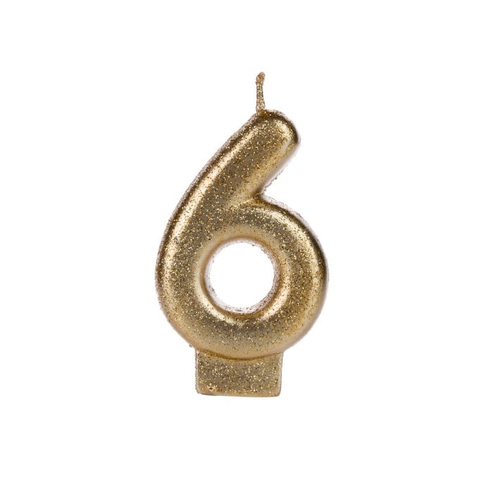 VELA DOURADO GLITTER NUMERO 6