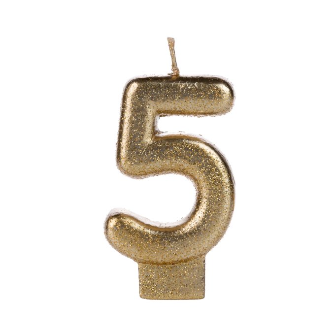 VELA DOURADO GLITTER NUMERO 5