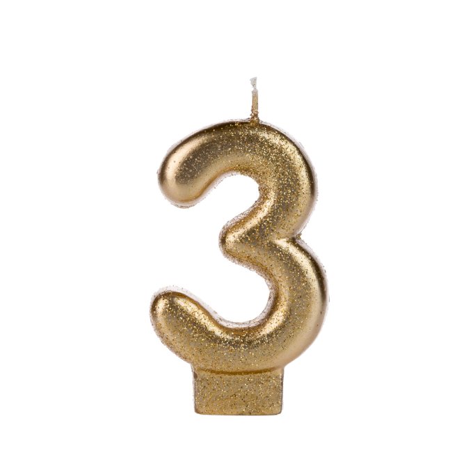VELA DOURADO GLITTER NUMERO 3