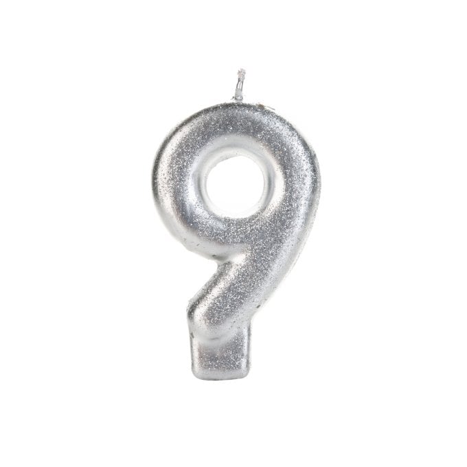 VELA PRATEADA GLITTER NUMERO 9