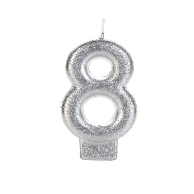 VELA PRATEADA GLITTER NUMERO 8