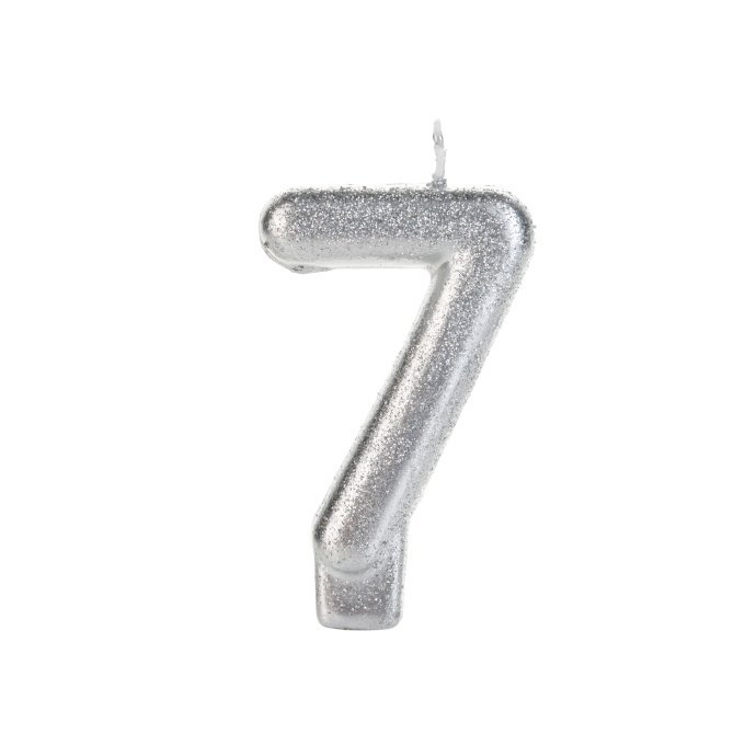 VELA PRATEADA GLITTER NUMERO 7