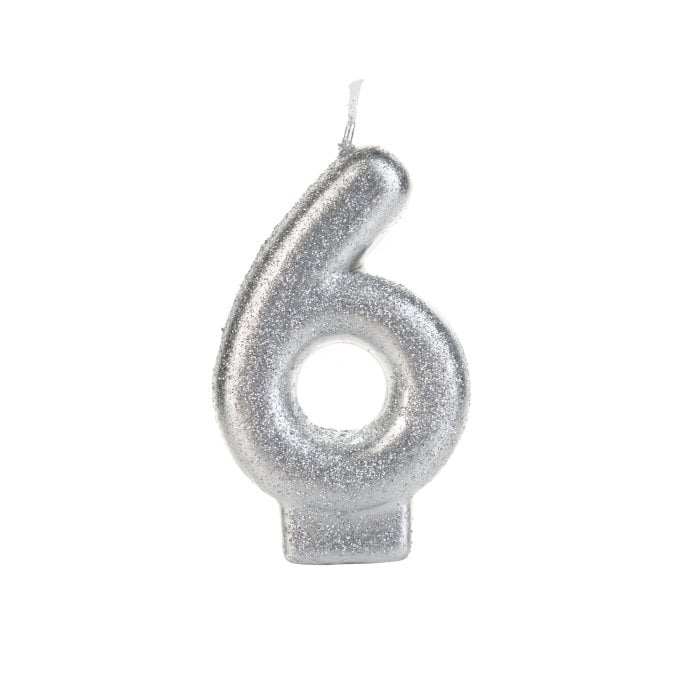 VELA PRATEADA GLITTER NUMERO 6