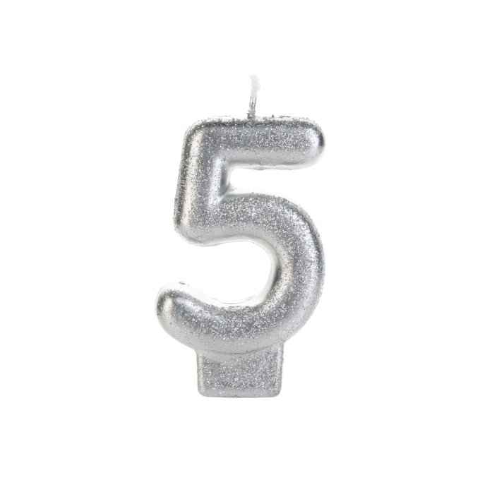 VELA PRATEADA GLITTER NUMERO 5
