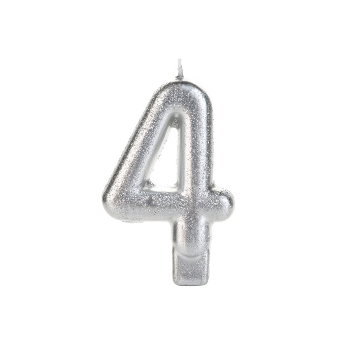 VELA PRATEADA GLITTER NUMERO 4