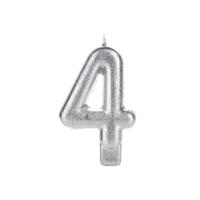 VELA PRATEADA GLITTER NUMERO 4