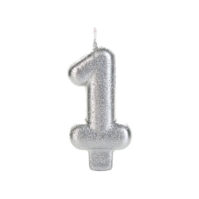 VELA PRATEADA GLITTER NUMERO 1
