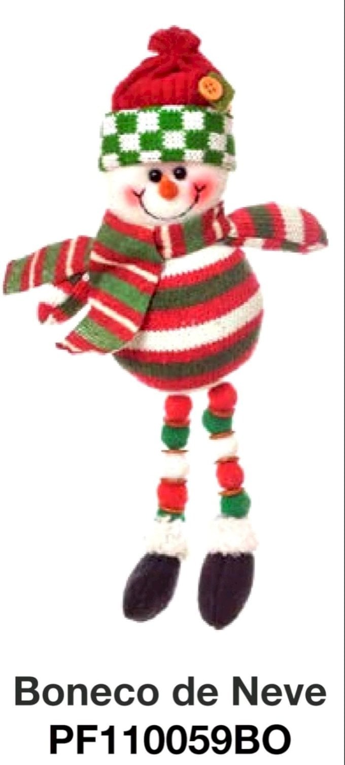 ENFEITE NATALINO LISTRADO BONECO DE NEVE