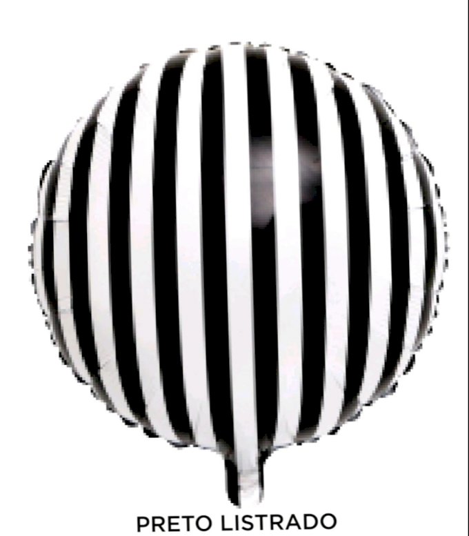 BALAO METALIZADO 18¨REDONDO LISTRADO PRETO/BRANCO