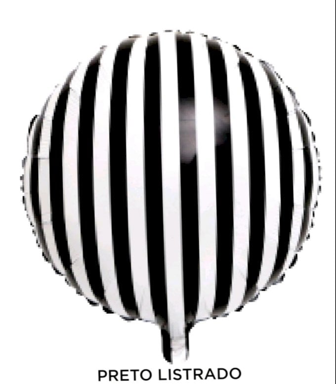 BALAO METALIZADO 18¨REDONDO LISTRADO PRETO/BRANCO