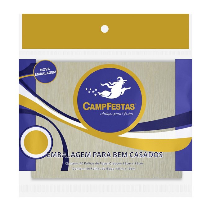 PAPEL PARA BEM CASADO 15X15CM 40FOLHAS CREPOM E 40 FOLHAS TRABSPARENTES CHAMPANHE