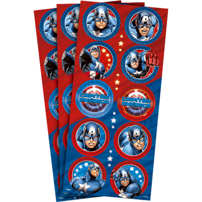 ADESIVO REDONDO CAPITAO AMERICA C/30UND