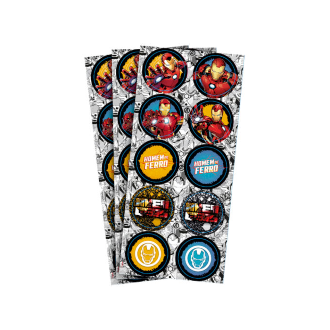 ADESIVO REDONDO HOMEM DE FERRO C/30UND