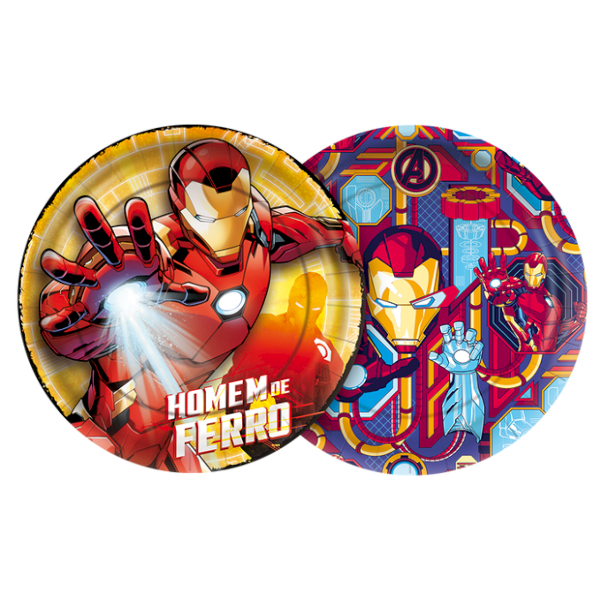 PRATO PAPEL REDONDO 18CM HOMEM DE FERRO C/12UND