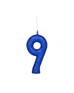 VELA CINTILANTE GLITTER AZUL NUMERO 9
