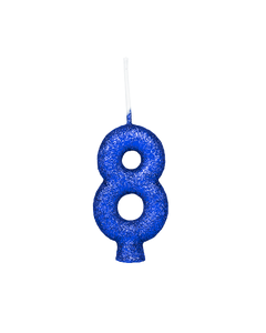 VELA CINTILANTE GLITTER AZUL NUMERO 8