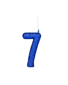VELA CINTILANTE GLITTER AZUL NUMERO 7