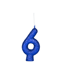 VELA CINTILANTE GLITTER AZUL NUMERO 6