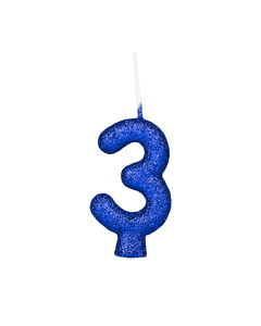 VELA CINTILANTE GLITTER AZUL NUMERO 3