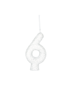 VELA CINTILANTE GLITTER BRANCO NUMERO 6