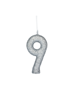 VELA CINTILANTE GLITTER PRATA NUMERO 9