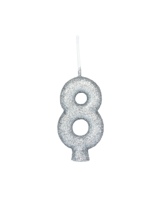 VELA CINTILANTE GLITTER PRATA NUMERO 8