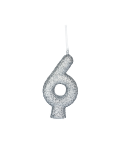 VELA CINTILANTE GLITTER PRATA NUMERO 6