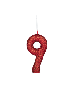 VELA CINTILANTE GLITTER VERMELHO NUMERO 9