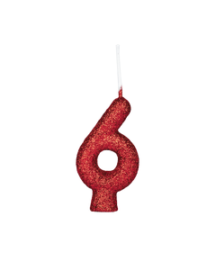 VELA CINTILANTE GLITTER VERMELHO NUMERO 6