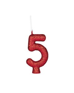 VELA CINTILANTE GLITTER VERMELHO NUMERO 5