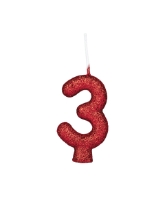 VELA CINTILANTE GLITTER VERMELHO NUMERO 3