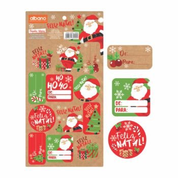 CARTELA ETIQUETA NATAL NOEL 15CMX30CM 24PCS NATURAL/VERMELHO