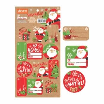 CARTELA ETIQUETA NATAL NOEL 15CMX30CM 24PCS NATURAL/VERMELHO
