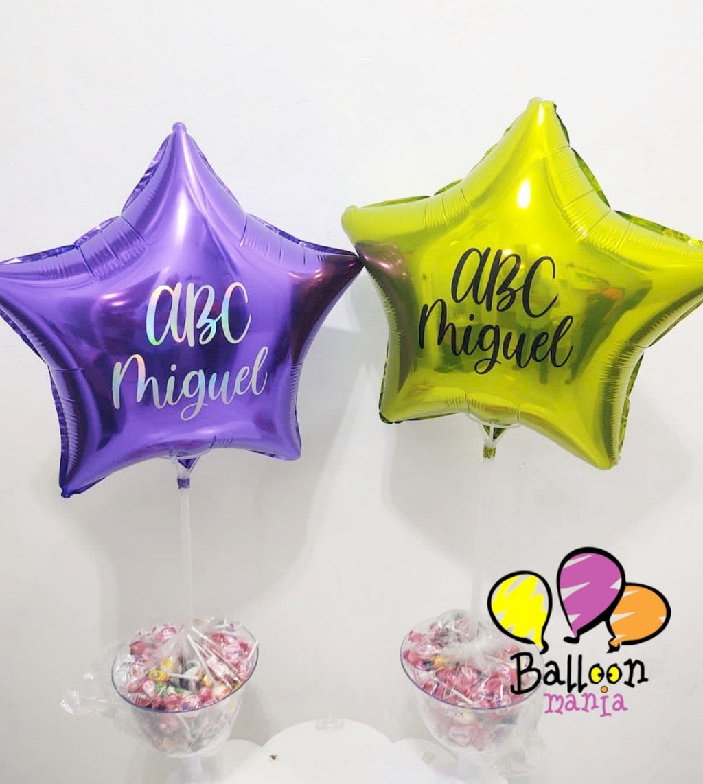 ARRANJO BALAO METALIZADO 18 CACHEPOT ACRILICO BOMBONS PERSONALIZADO UND