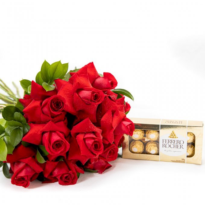 Buque Rosas Colombianas + Chocolate Ferrero Rocher