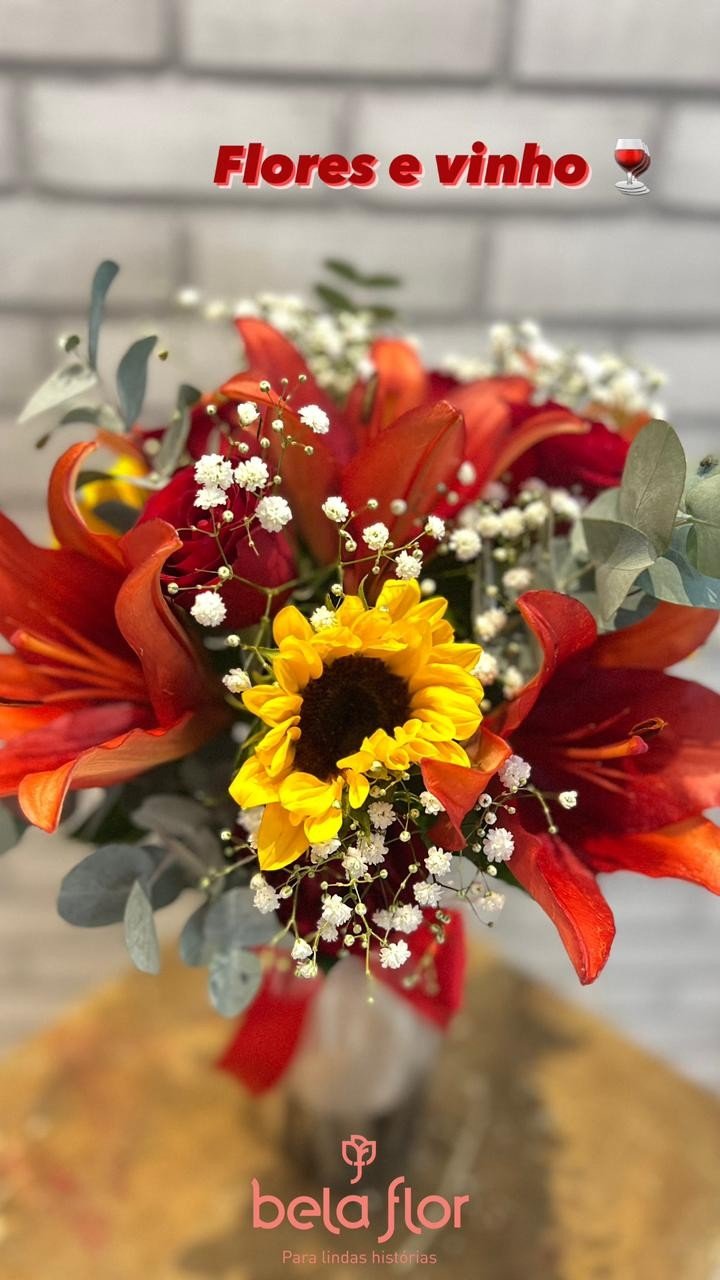 Combo Vinho e Flores