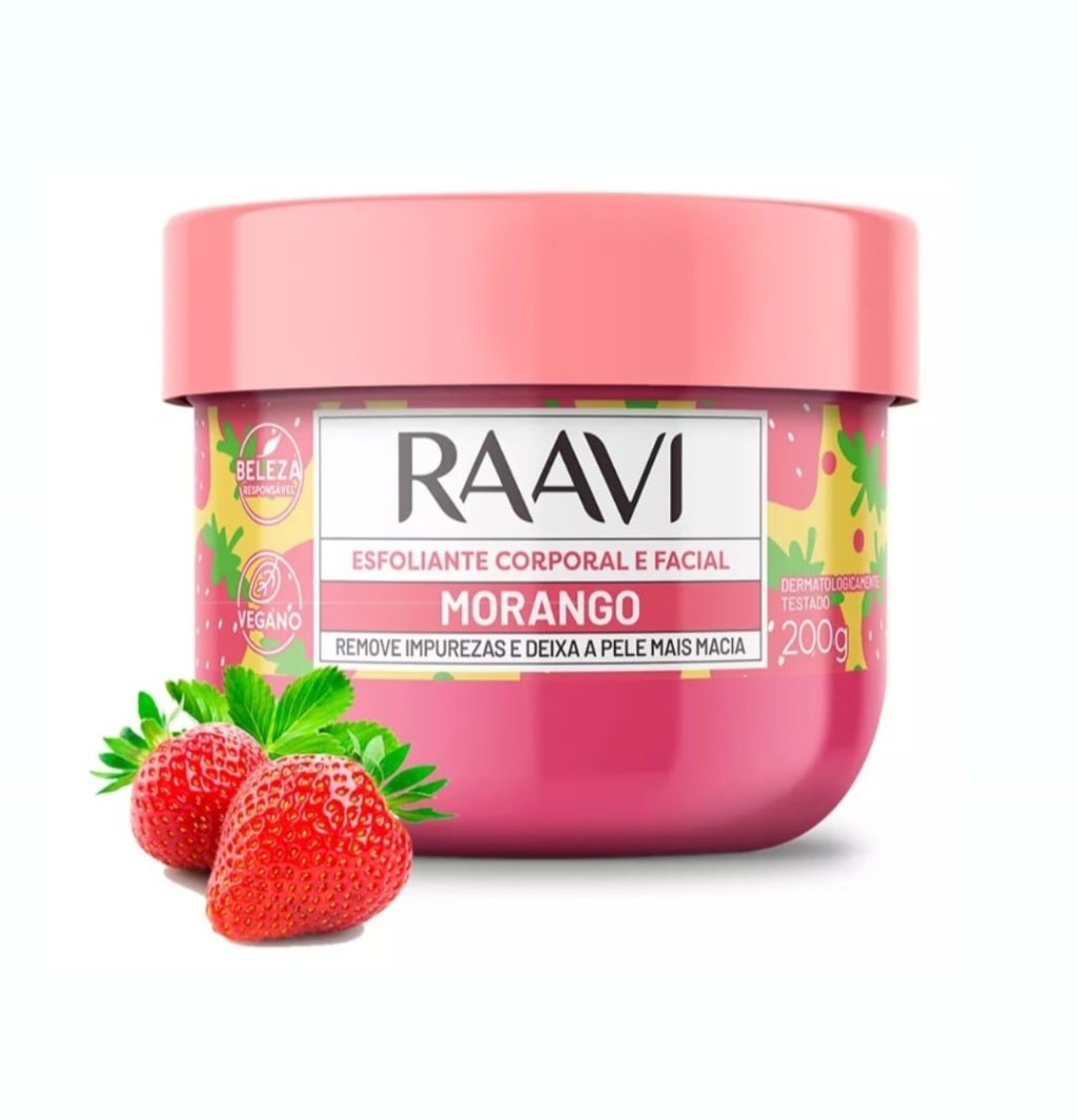 RAAVI ESFOLIANTE CORPORAL E FACIAL MORANGO 200G
