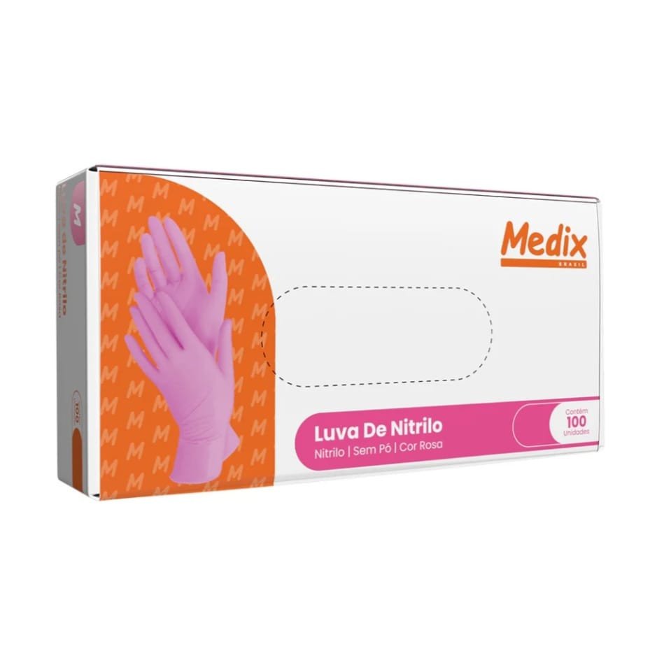 LUVA NITRÍLICA MEDIX ROSA 100 UNID