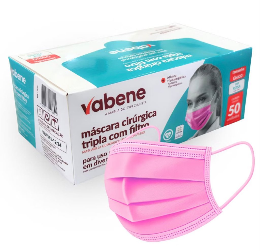 MÁSCARA DESCARTÁVEL VABENE ROSA 50 UNID