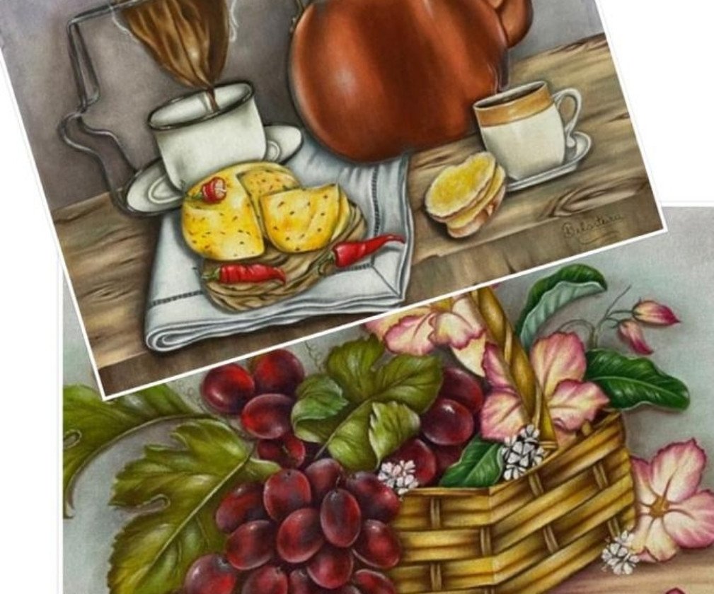 Café mineiro com cestaria de uvas 