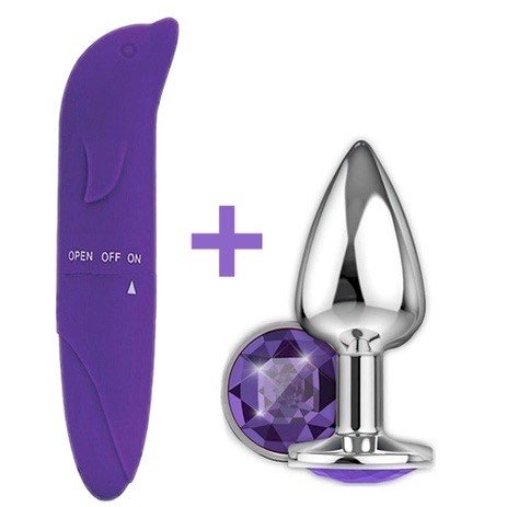 Kit (Vibrador Golfinho Aveludado + Plug TAM-P) 