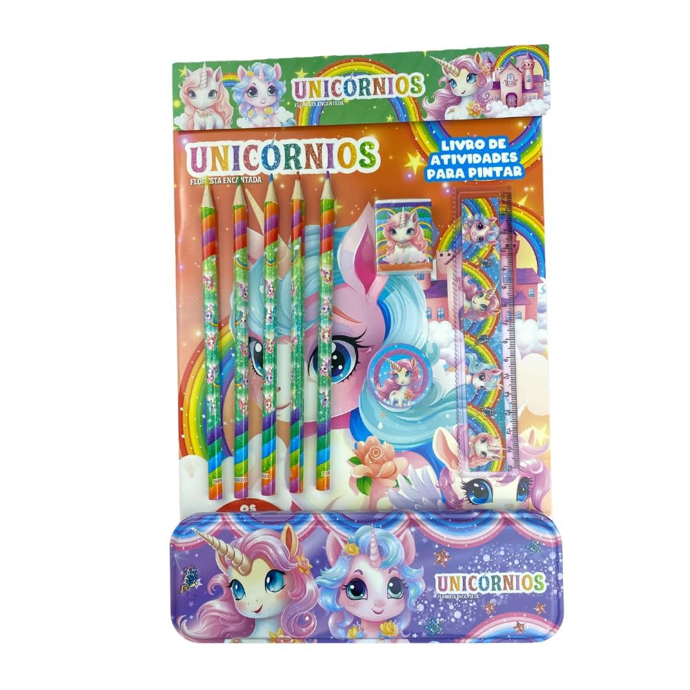 Kit Criativo Unicórnios – Livro de Atividades para Pintar + Materiais